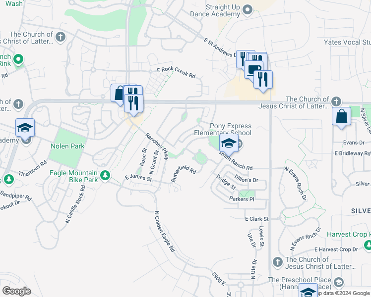 map of restaurants, bars, coffee shops, grocery stores, and more near 7789 North Saddleback Drive in Eagle Mountain