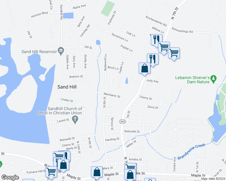 map of restaurants, bars, coffee shops, grocery stores, and more near 100 Cedar Lane in Lebanon