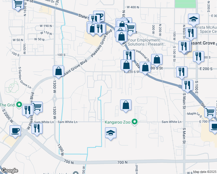 map of restaurants, bars, coffee shops, grocery stores, and more near 383 South 790 West in Pleasant Grove