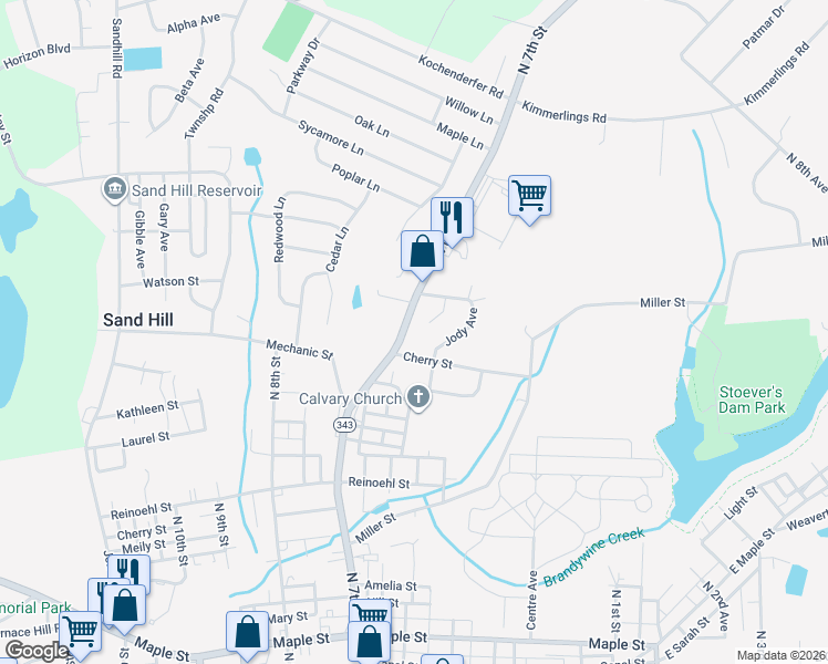 map of restaurants, bars, coffee shops, grocery stores, and more near 1515 Jody Avenue in Lebanon