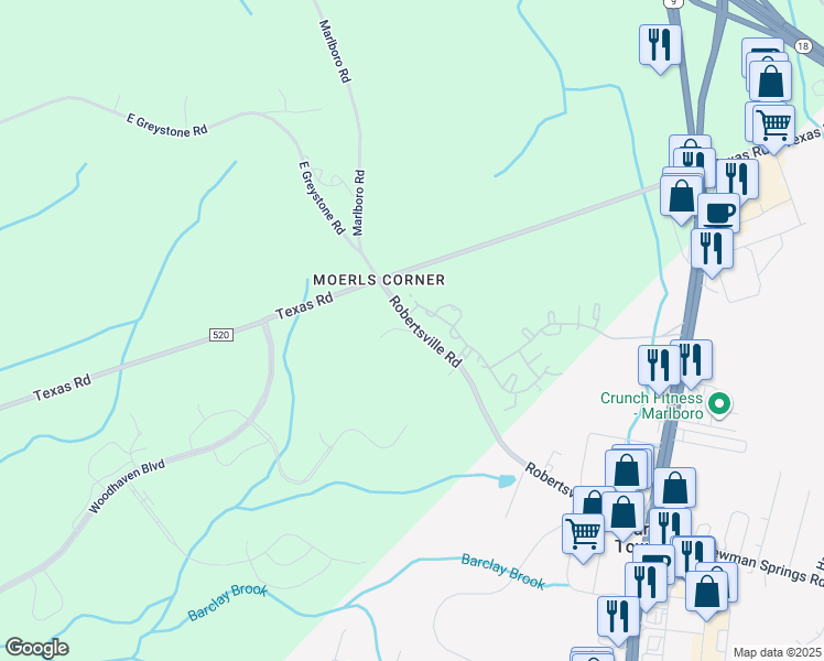 map of restaurants, bars, coffee shops, grocery stores, and more near 1229 Marlboro Road in Old Bridge