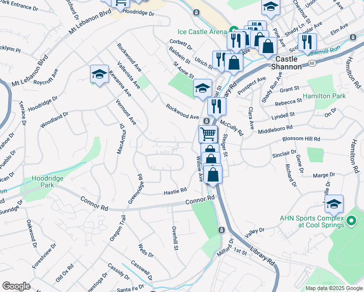map of restaurants, bars, coffee shops, grocery stores, and more near 4200 Willow Avenue in Pittsburgh