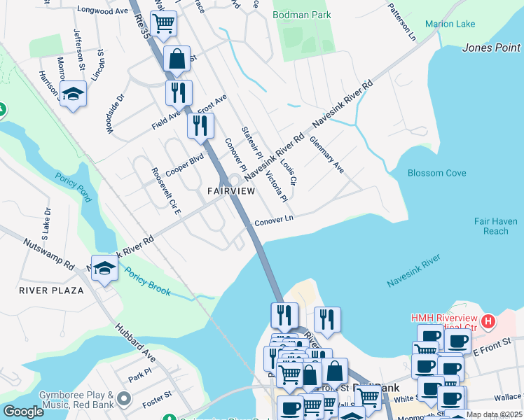 map of restaurants, bars, coffee shops, grocery stores, and more near 18 Catherine Avenue in Red Bank