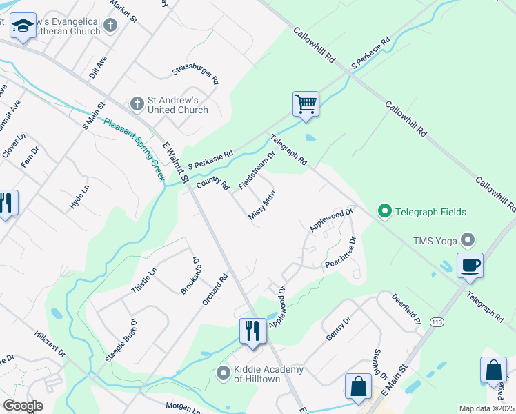 map of restaurants, bars, coffee shops, grocery stores, and more near 92 Wheatsheaff Lane in Perkasie