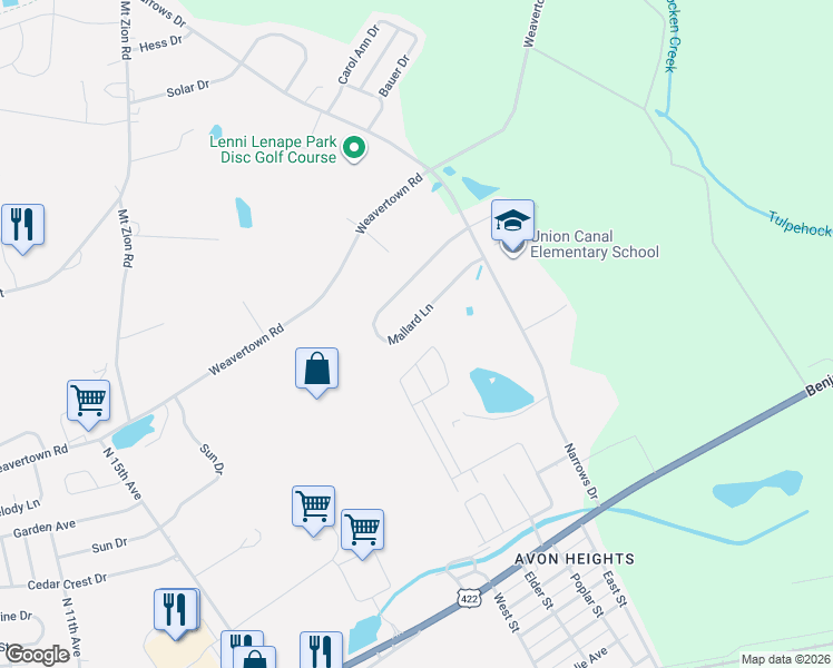 map of restaurants, bars, coffee shops, grocery stores, and more near 2040 Mallard Lane in Lebanon