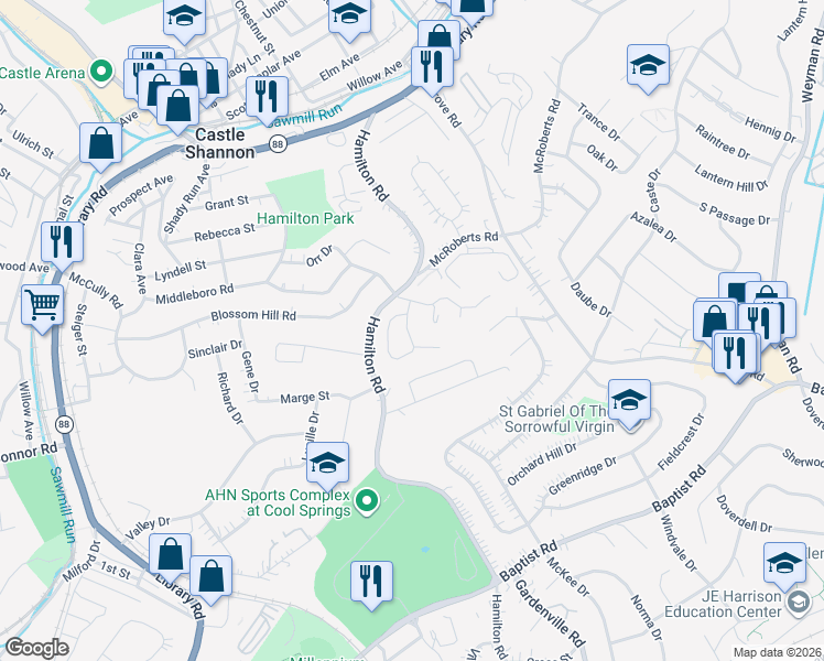map of restaurants, bars, coffee shops, grocery stores, and more near 104 Providence Way in Whitehall