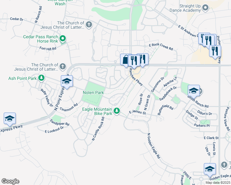map of restaurants, bars, coffee shops, grocery stores, and more near 7793 North Windhover Road in Eagle Mountain