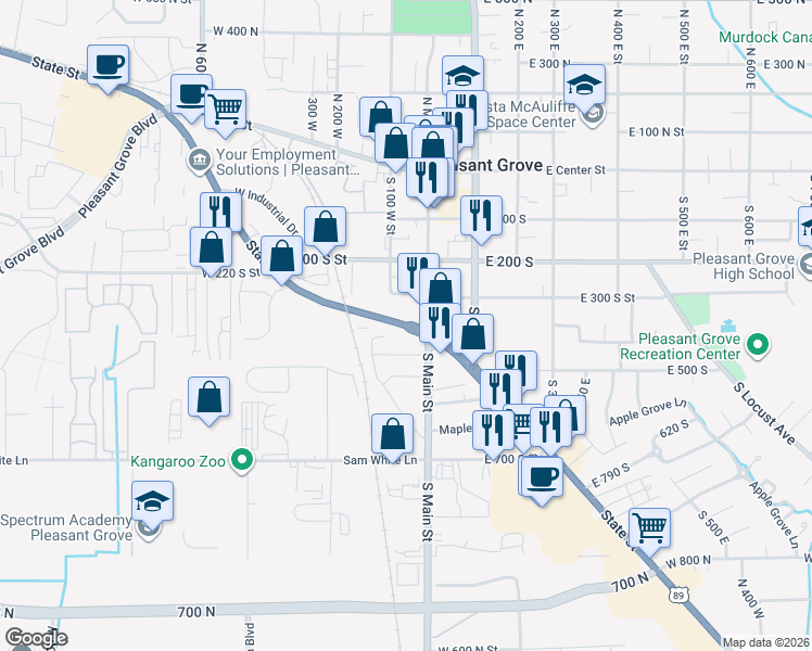 map of restaurants, bars, coffee shops, grocery stores, and more near 35 West 1350 North in American Fork