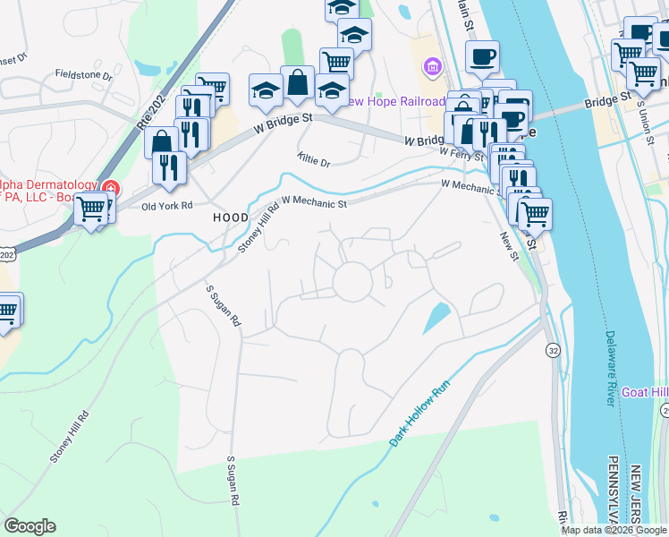 map of restaurants, bars, coffee shops, grocery stores, and more near 8 Darien in New Hope