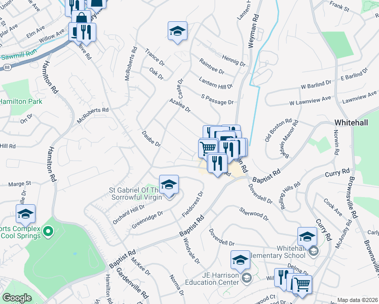 map of restaurants, bars, coffee shops, grocery stores, and more near 82 Springmeadow Court in Pittsburgh