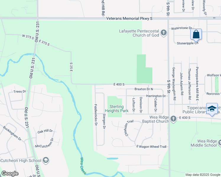 map of restaurants, bars, coffee shops, grocery stores, and more near 601 Braxton Drive North in Lafayette