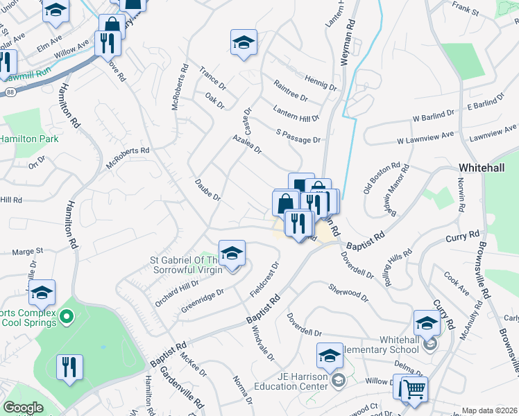 map of restaurants, bars, coffee shops, grocery stores, and more near 82 Springmeadow Court in Pittsburgh