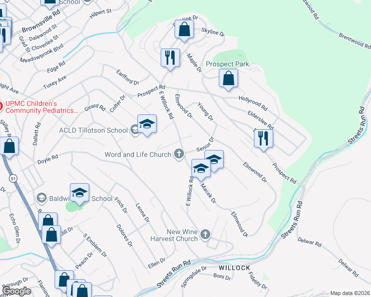 map of restaurants, bars, coffee shops, grocery stores, and more near 4914 East Willock Road in Pittsburgh
