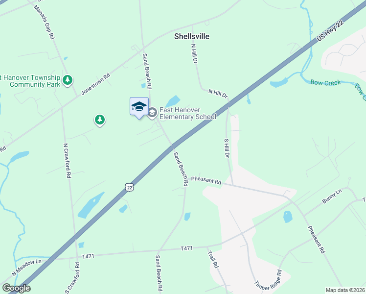 map of restaurants, bars, coffee shops, grocery stores, and more near 2570 Sand Beach Road in Grantville