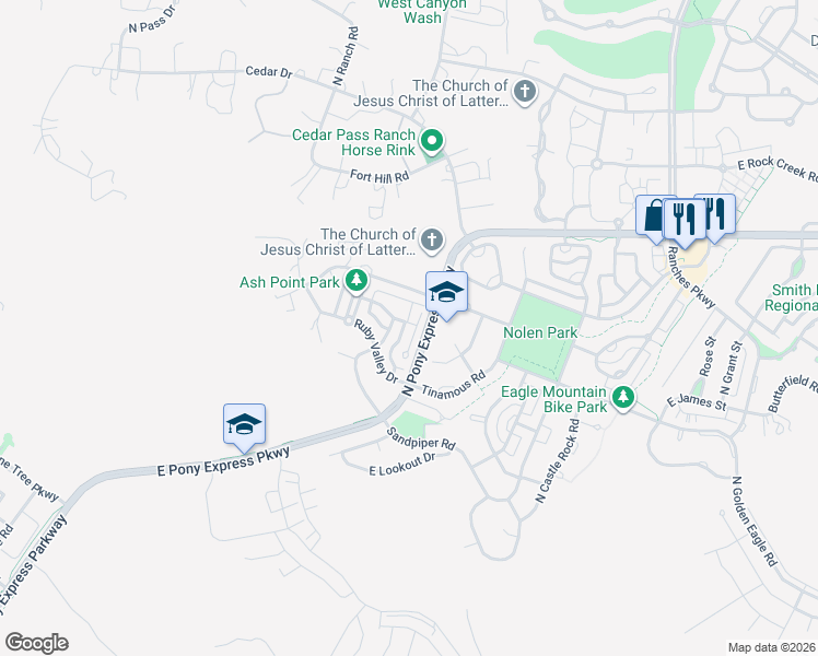 map of restaurants, bars, coffee shops, grocery stores, and more near 7809 North Ash Point Circle in Eagle Mountain