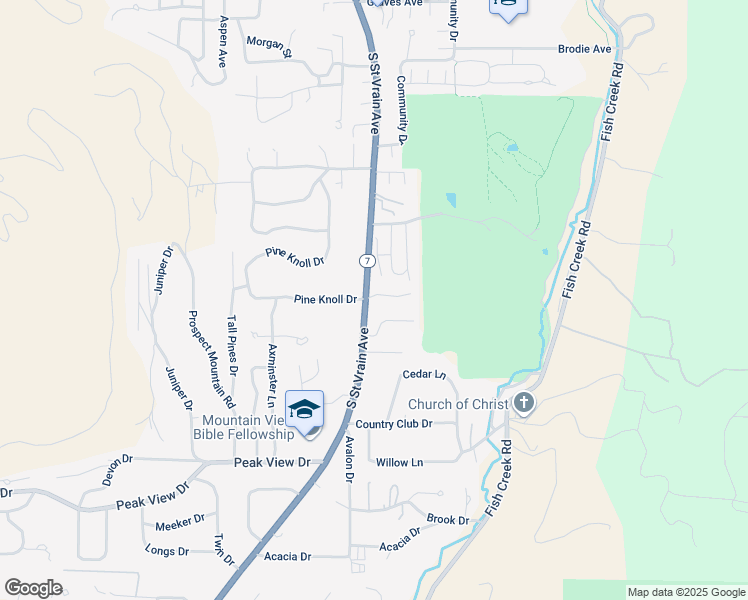 map of restaurants, bars, coffee shops, grocery stores, and more near 1141 Holiday Lane in Estes Park