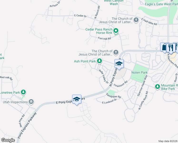 map of restaurants, bars, coffee shops, grocery stores, and more near 7845 Ruby Valley Drive in Eagle Mountain