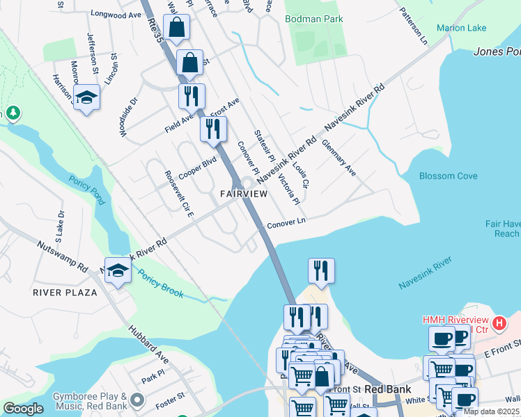 map of restaurants, bars, coffee shops, grocery stores, and more near 18 Catherine Avenue in Red Bank
