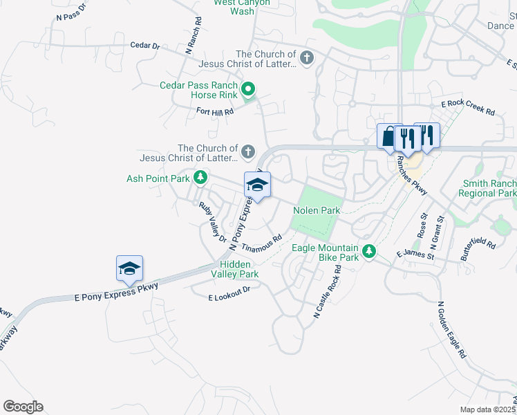 map of restaurants, bars, coffee shops, grocery stores, and more near 7789 North Tawny Owl Circle in Eagle Mountain