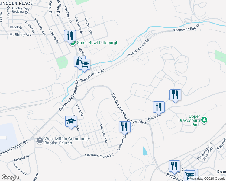 map of restaurants, bars, coffee shops, grocery stores, and more near 1020 Pittsburgh McKeesport Boulevard in West Mifflin
