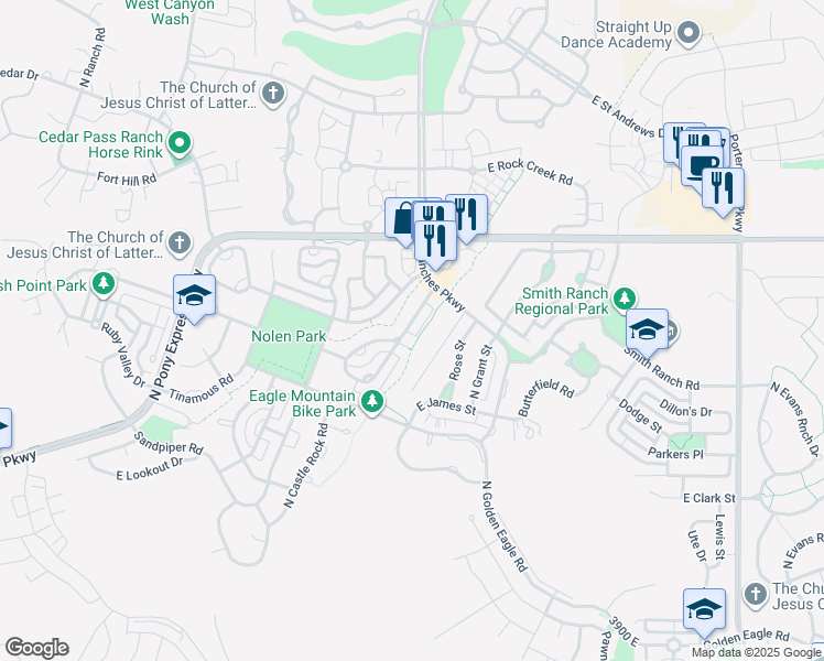 map of restaurants, bars, coffee shops, grocery stores, and more near 7818 North Windhover Road in Eagle Mountain