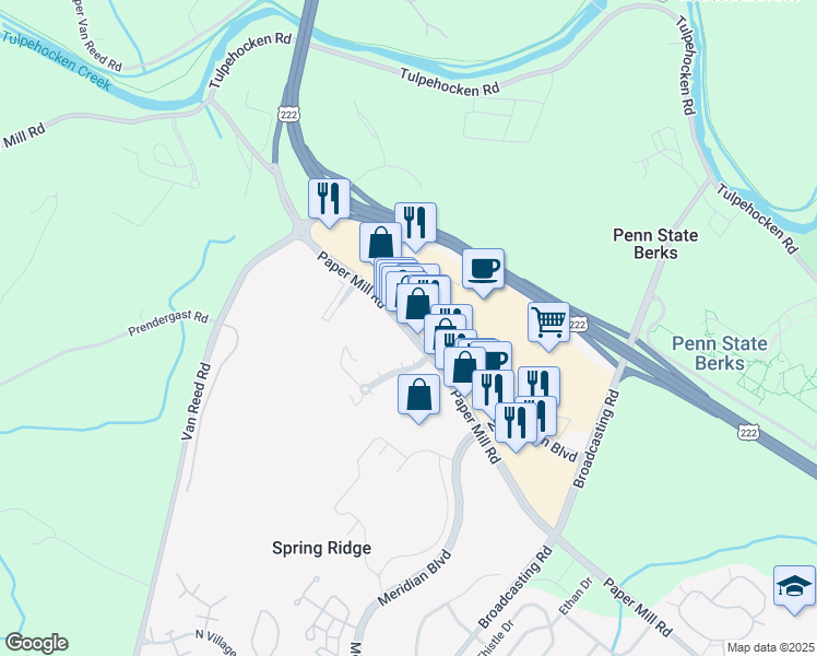 map of restaurants, bars, coffee shops, grocery stores, and more near 2700 Paper Mill Road in Reading