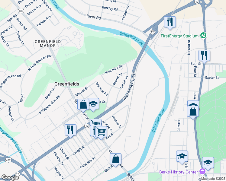 map of restaurants, bars, coffee shops, grocery stores, and more near 710 Lehigh Street in Reading