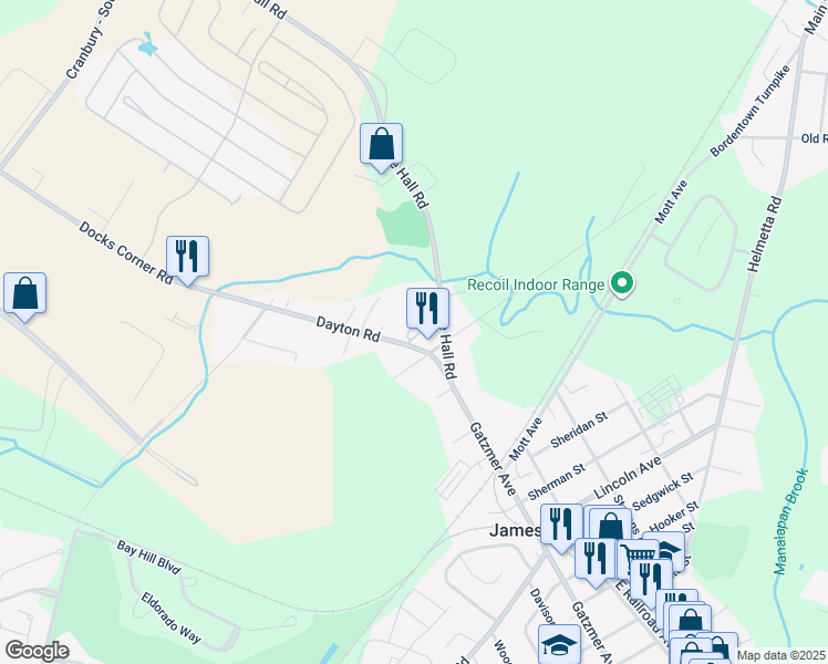 map of restaurants, bars, coffee shops, grocery stores, and more near 6 Quail Run Drive in Jamesburg