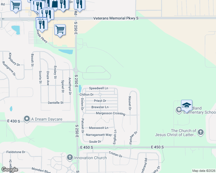 map of restaurants, bars, coffee shops, grocery stores, and more near 2689 Speedwell Lane in Lafayette