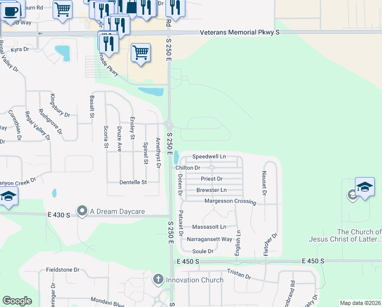 map of restaurants, bars, coffee shops, grocery stores, and more near 2623 Speedwell Lane in Lafayette
