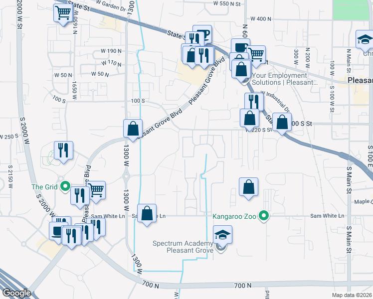 map of restaurants, bars, coffee shops, grocery stores, and more near 372 South 930 West in Pleasant Grove