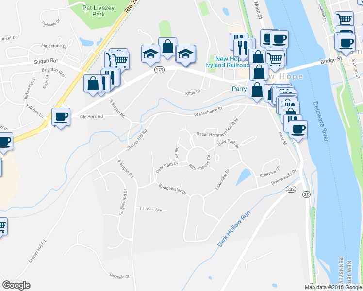 map of restaurants, bars, coffee shops, grocery stores, and more near 52 Darien in New Hope