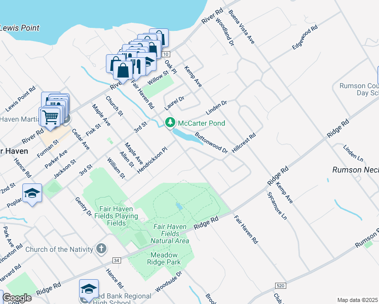 map of restaurants, bars, coffee shops, grocery stores, and more near 9 Dogwood Lane in Fair Haven