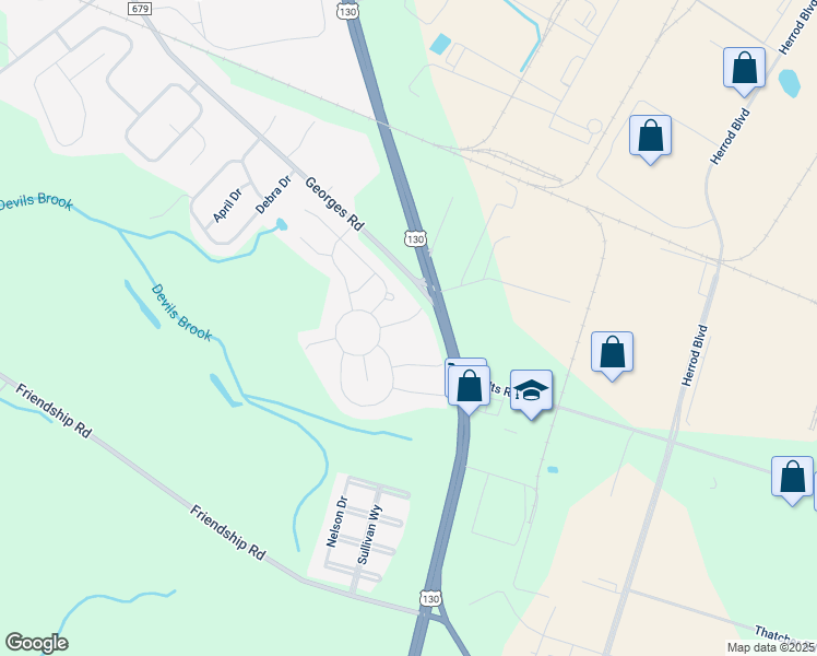 map of restaurants, bars, coffee shops, grocery stores, and more near 5 Pine Hill Court in South Brunswick Township