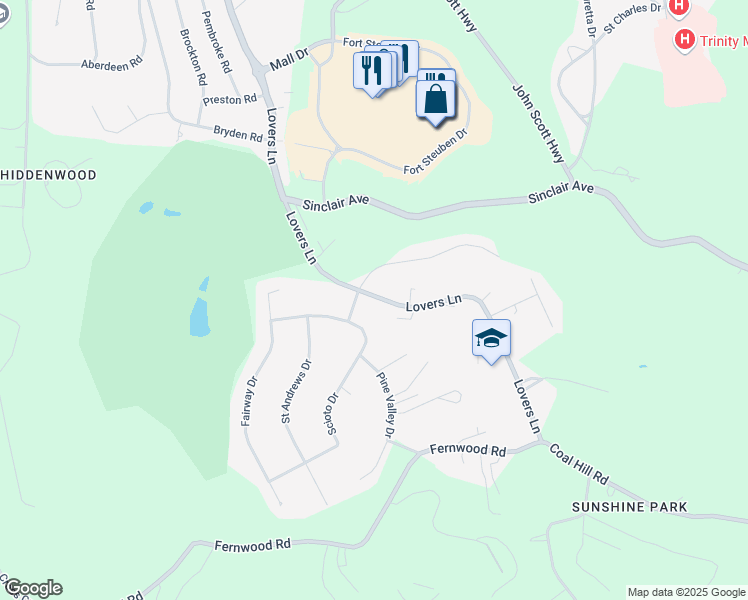 map of restaurants, bars, coffee shops, grocery stores, and more near 549 Lovers Lane in Steubenville