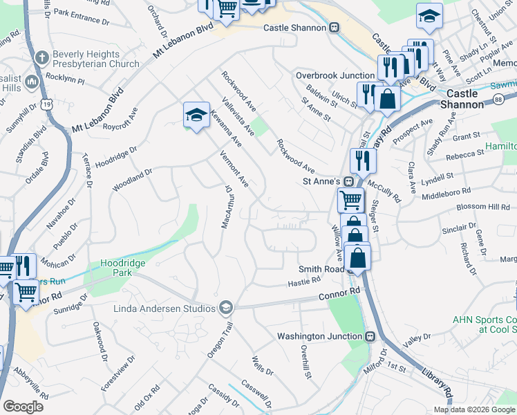 map of restaurants, bars, coffee shops, grocery stores, and more near 1000 Vermont Avenue in Pittsburgh