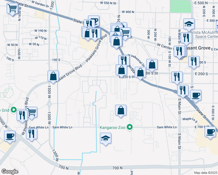 map of restaurants, bars, coffee shops, grocery stores, and more near 364 South 700 West in Pleasant Grove