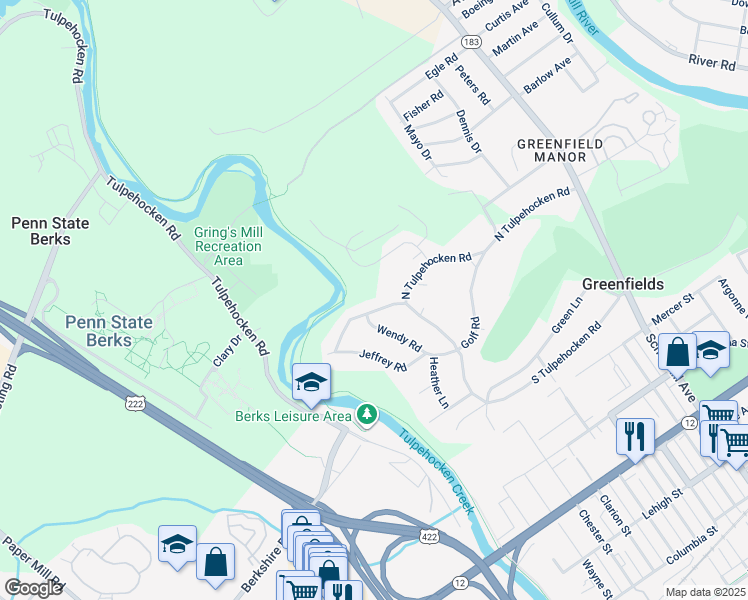 map of restaurants, bars, coffee shops, grocery stores, and more near 203 North Tulpehocken Road in Reading