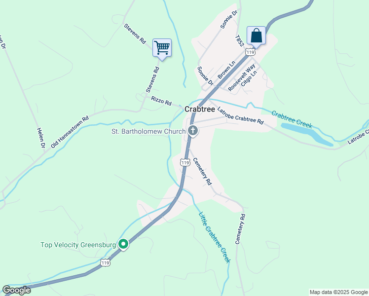 map of restaurants, bars, coffee shops, grocery stores, and more near 2535 U.S. 119 in Greensburg