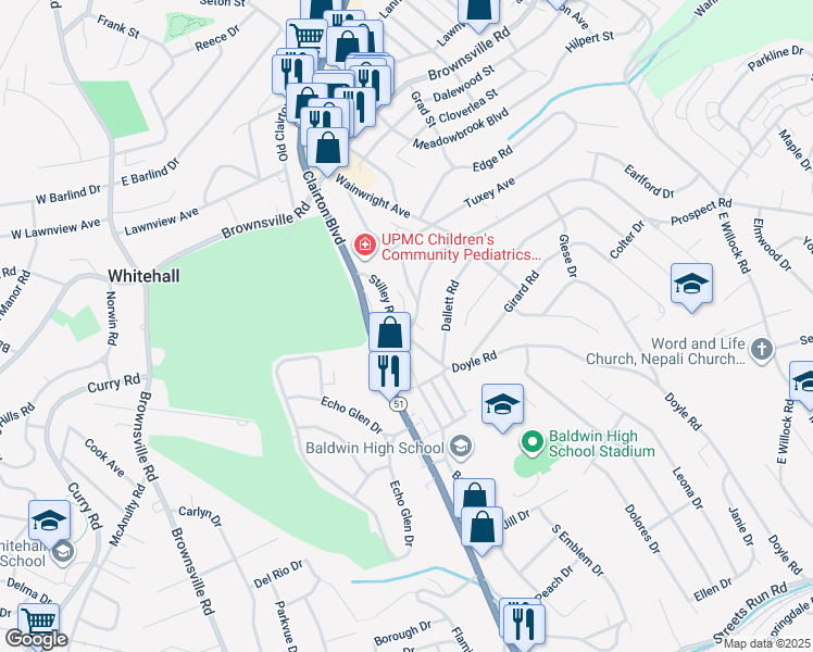 map of restaurants, bars, coffee shops, grocery stores, and more near 4514 Stilley Road in Pittsburgh