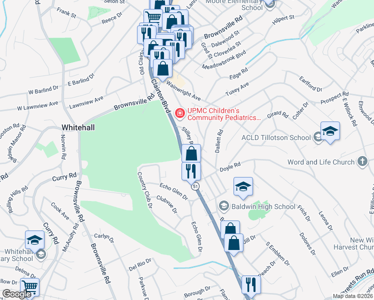 map of restaurants, bars, coffee shops, grocery stores, and more near 4443 Clairton Boulevard in Pittsburgh