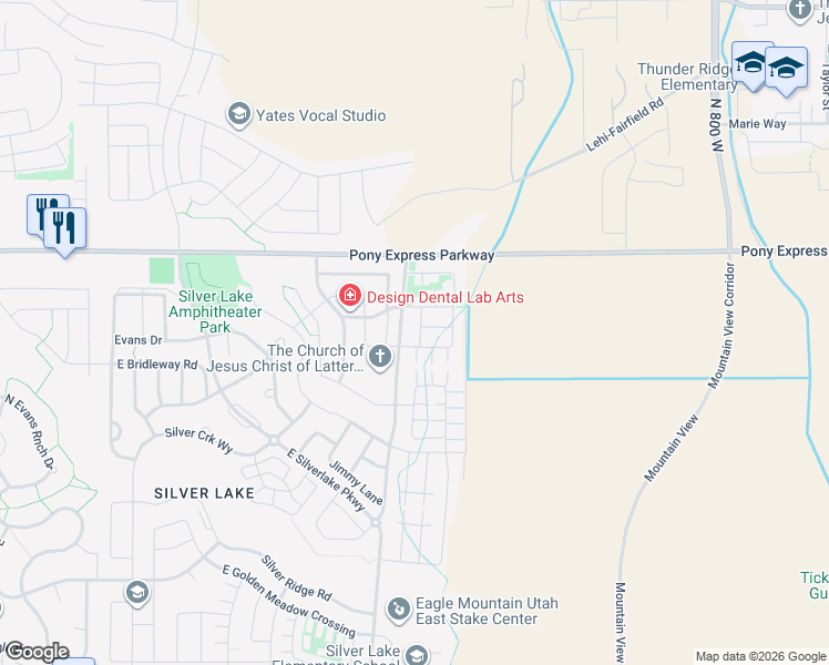 map of restaurants, bars, coffee shops, grocery stores, and more near 7797 Bronco Drive in Eagle Mountain