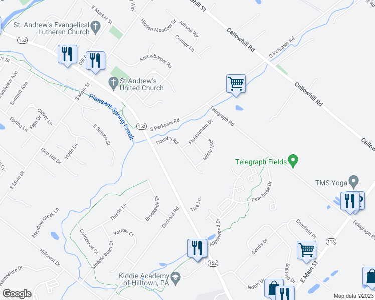 map of restaurants, bars, coffee shops, grocery stores, and more near 31 Country Road in Perkasie