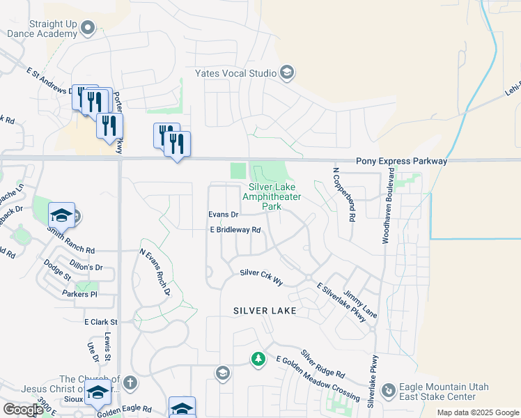 map of restaurants, bars, coffee shops, grocery stores, and more near 7523 Evans Drive in Eagle Mountain