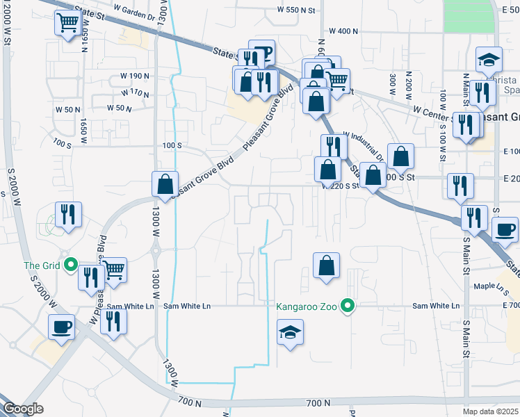 map of restaurants, bars, coffee shops, grocery stores, and more near 907 West 310 South in Pleasant Grove