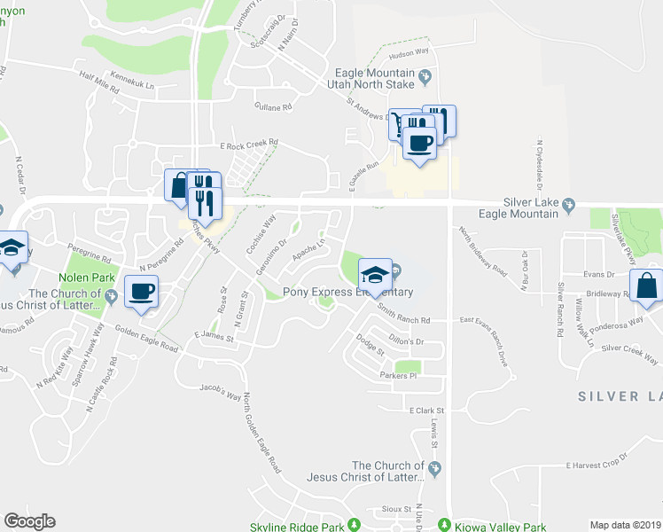 map of restaurants, bars, coffee shops, grocery stores, and more near 7841 North Saddleback Drive in Eagle Mountain