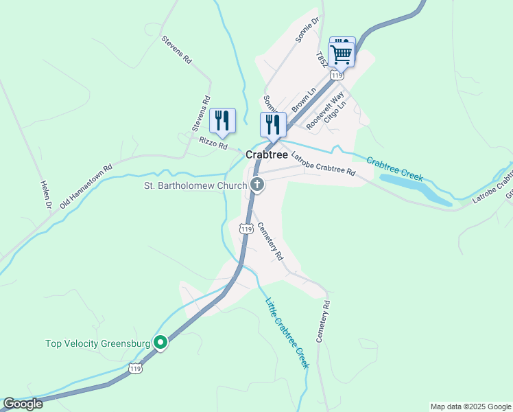 map of restaurants, bars, coffee shops, grocery stores, and more near 2538 U.S. 119 in New Alexandria