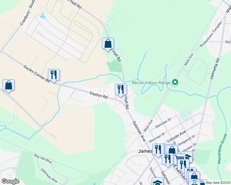 map of restaurants, bars, coffee shops, grocery stores, and more near 105 Colletti Court in Jamesburg
