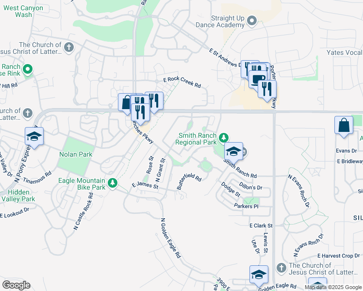 map of restaurants, bars, coffee shops, grocery stores, and more near 7839 Apache Lane in Eagle Mountain