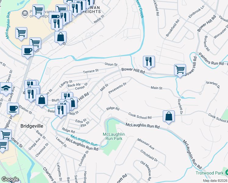 map of restaurants, bars, coffee shops, grocery stores, and more near 1364 Pesavento Drive in Bridgeville